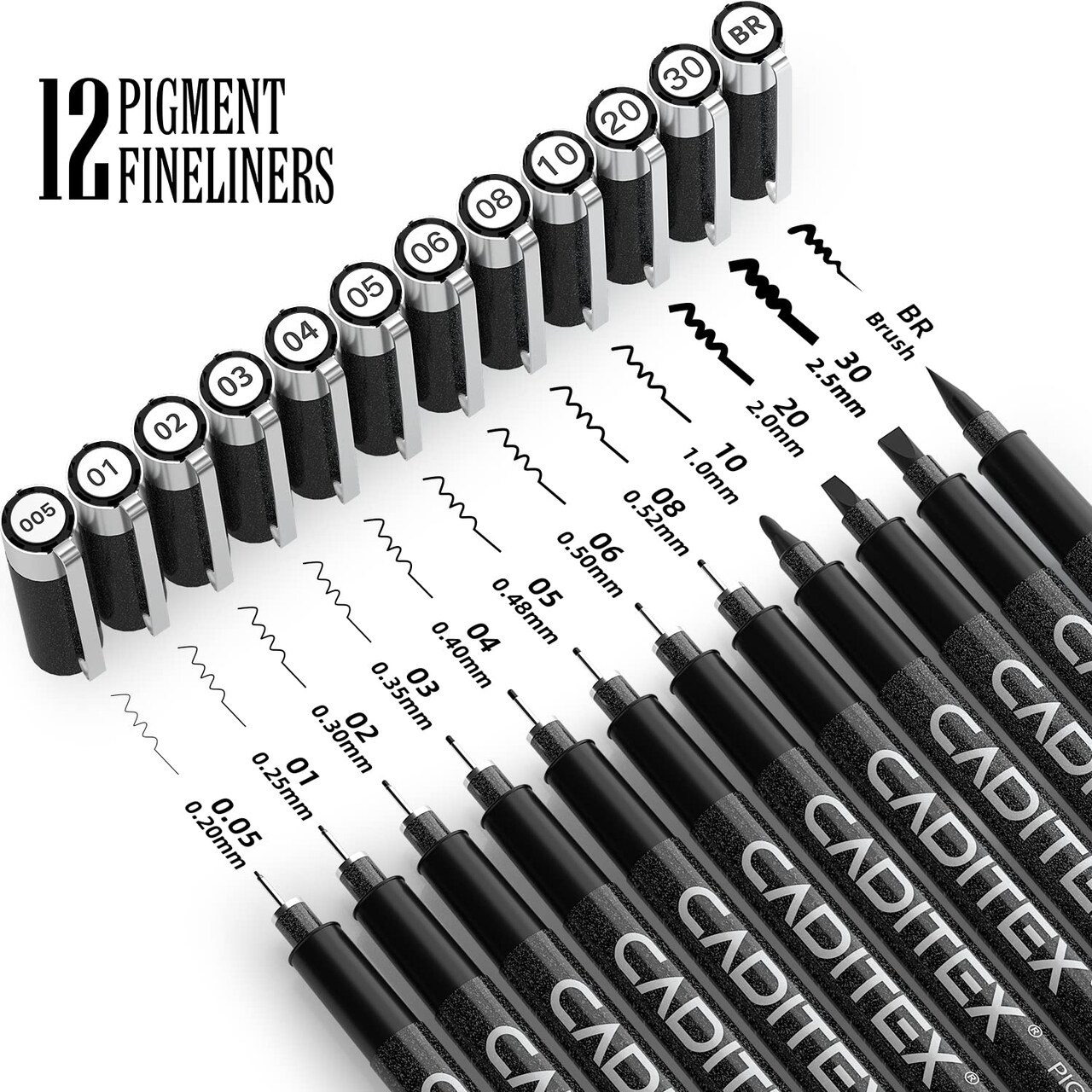 12 Size Fineliner Pens, Micro-Pens for Beginners Sketching, Writing, Drawing